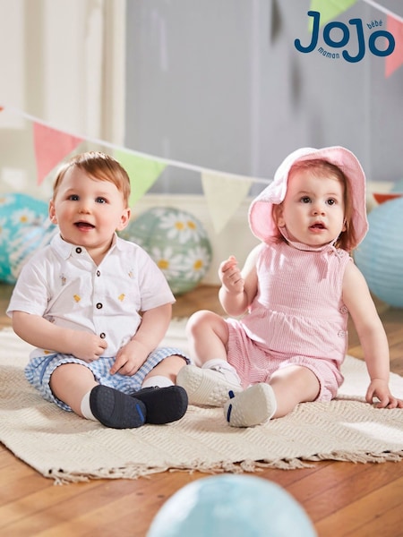 JoJo Maman Bébé Pink Stripe Classic Plain Seersucker Dungarees (708576) | £22 - £23