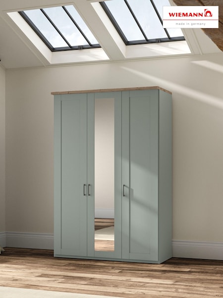 Wiemann Sage Green Truro Triple Wood and Mirror Semi Fitted Wardrobe (708993) | £1,125