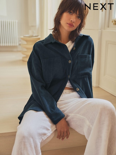 Navy Blue Corduroy Lightweight Shacket (709721) | £29