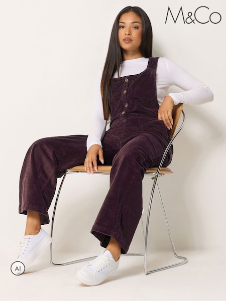 Purple - M&co Petite Corduroy Dungarees