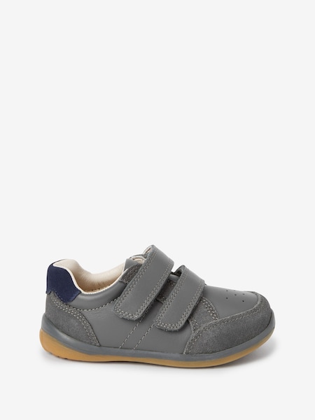 Grey Standard Fit (F) Touch Fastening Leather First Walker Baby Shoes (710266) | £5
