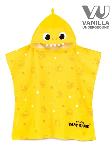 Vanilla Underground Yellow Baby Shark Character 100% Cotton Towel Poncho (711199) | £18