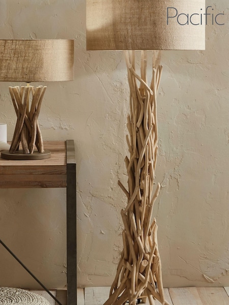 Pacific Natural Derna Driftwood Floor Lamp With Jute Shade (711257) | £400