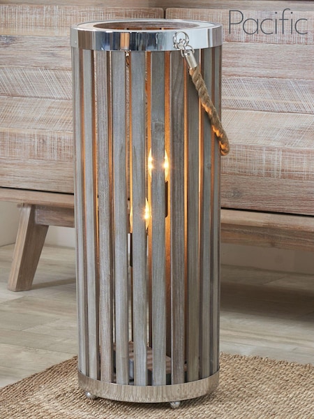 Pacific Grey Wash Austell Wood Large Lantern Floor Lamp (711742) | £100