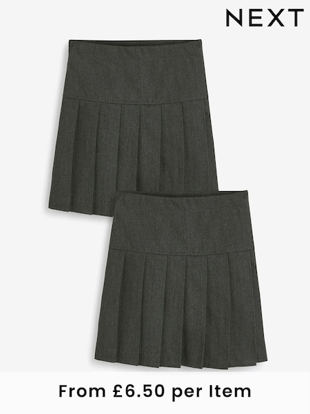 Grey Longer Length Regular Waist Pleated School Skirts 2 Pack (3-16yrs) (712561) | £13 - £23