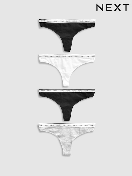 White/Black/Grey Thong Logo Knickers 4 Pack (712967) | £16