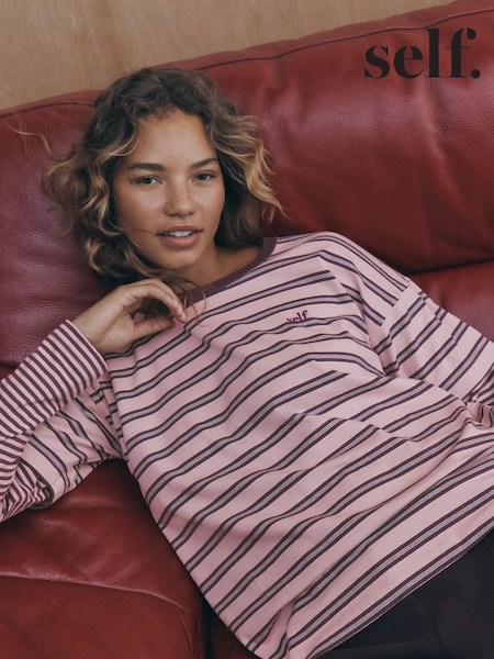 Pink Stripe - Self. T-shirt With Mock Layer