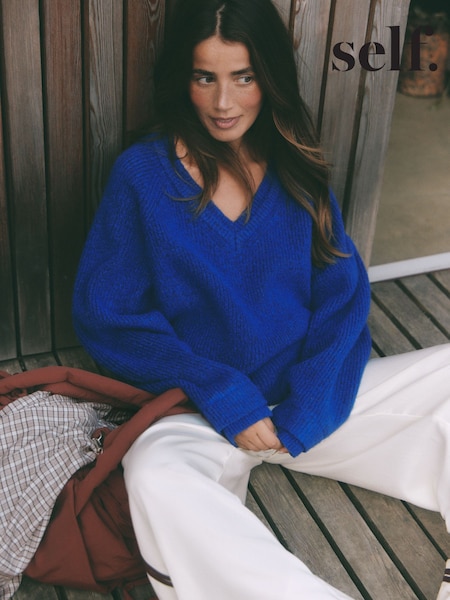 Cobalt Blue - Knitted V-neck Jumper