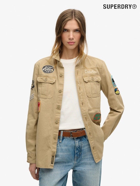Superdry Classic Tan Brown 100% Cotton Long Sleeve Scout Shirt (714505) | £85