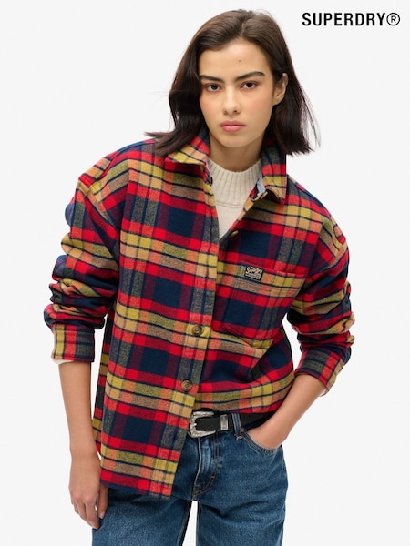 Superdry Navy/Red Check Check Flannel 100% Cotton Overshirt (714655) | £65