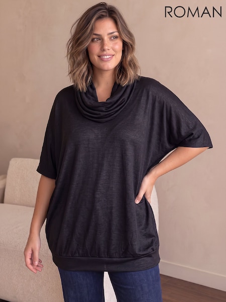 Black - Roman Curve Jersey Bubble Hem Top