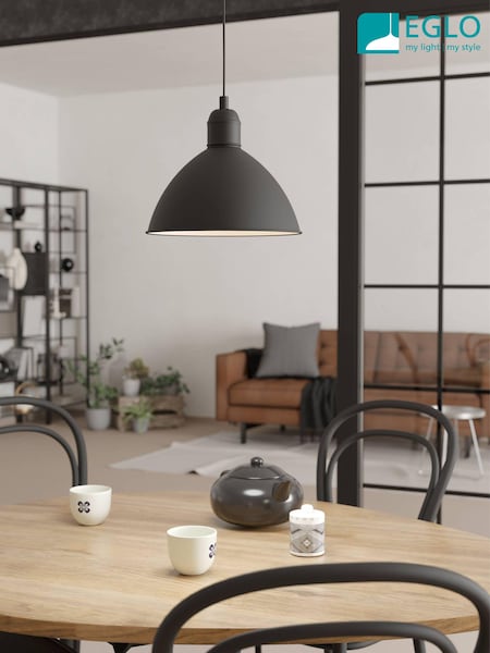 Eglo Black Priddy Domed Single Pendant Ceiling Light (714934) | £54