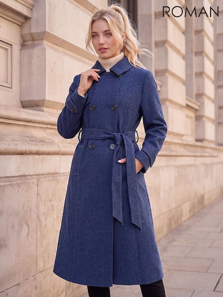 Blue - Roman Petite Double Breasted Trench Coat