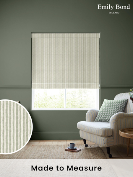Emily Bond Sage Green Oscar Stripe Made to Measure Roman Blinds (717658) | £84