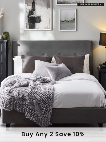 Julian Bowen Grey Shoreditch High Headboard Slate Velvet Bed Frame (717705) | £225 - £290