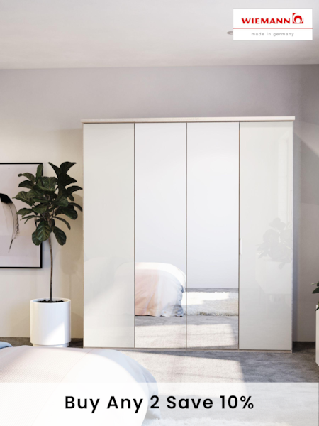 Wiemann Peyton Rustic Oak / White Glass and Mirror Semi Fitted 4 Door Wardrobe (718464) | £985