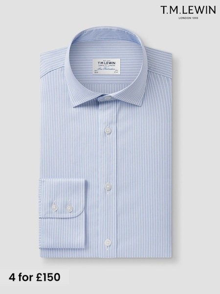 Blue - Skinny Fit Tm Lewin Non-iron Regular Chalk Stripe Single Cuff Shirt