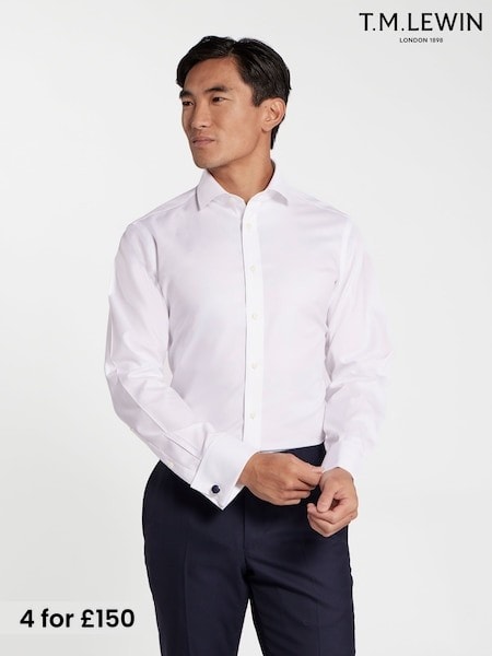 White - Tailored Fit Tm Lewin Non-iron Regular Plain Twill Double Cuff Shirt