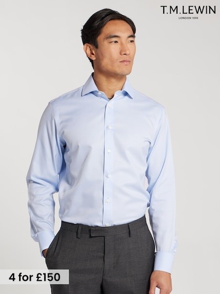 Blue - Regular Fit Tm Lewin Non-iron Regular Plain Twill Single Cuff Shirt