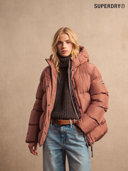 Superdry Nutmeg Spice Brown Hooded 5 Baffle Sports Puffer Jacket (719953) | £110