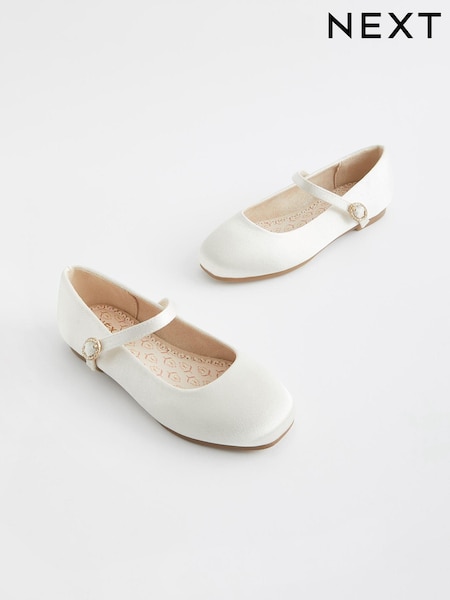 Ivory Satin Stain Resistant Bridesmaid Standard Fit (F) Mary Jane Flower Girl Square toe Occasion Shoes (71J529) | £22 - £29