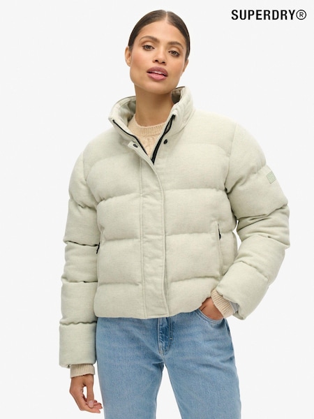Superdry Puritan Grey Marl Tweed Puffer Boxy Jacket (720090) | £120