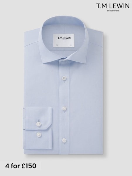 Blue - Tailored Fit Tm Lewin Non-iron Regular Plain Poplin Single Cuff Shirt
