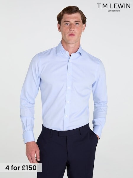 Blue - Skinny Fit Tm Lewin Non-iron Regular Plain Twill Double Cuff Shirt