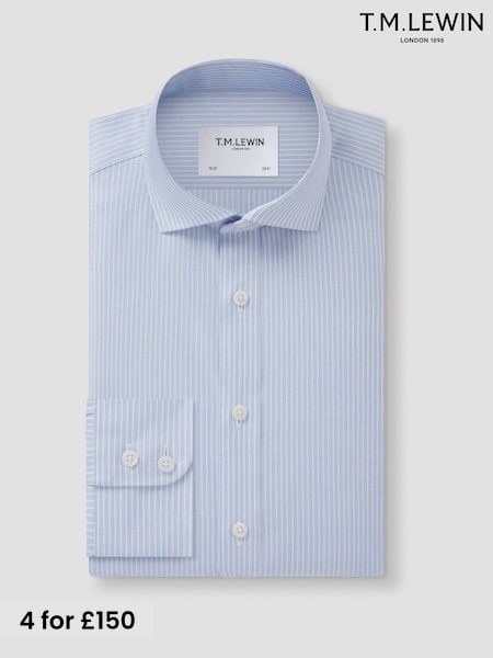 Blue - Tailored Fit Tm Lewin Non-iron Regular Chalk Stripe Single Cuff Shirt