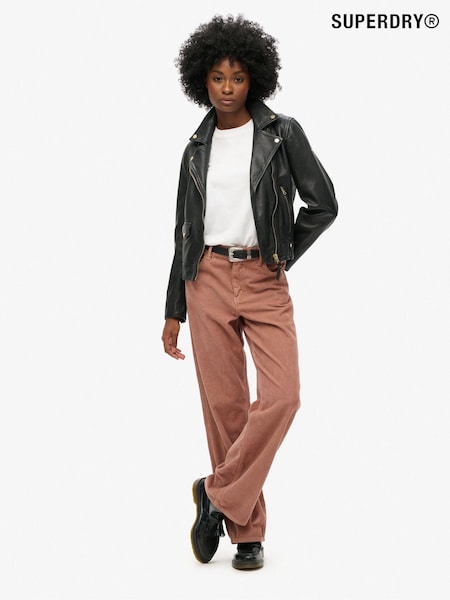 Superdry Burlwood Brown 100% Cotton Mid Rise Wide Leg Cord Trousers (721255) | £65