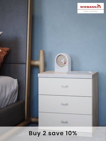 Wiemann Peyton Rustic Oak/White 3 Drawer Glass Bedside Table (721419) | £255