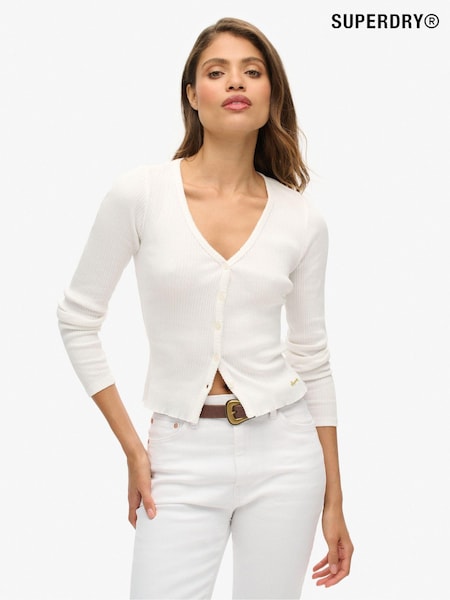 Superdry Off White Superdry Essential Button Through Long Sleeve 100% Cotton Cardigan (721424) | £27