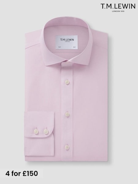 Pink - Regular Fit Tm Lewin Non-iron Regular Plain Poplin Single Cuff Shirt