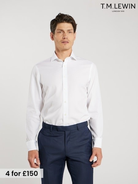 White - Tailored Fit Tm Lewin Non-iron Regular Plain Poplin Single Cuff Shirt