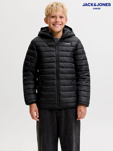 Black - Jack & Jones Junior Lightweight Hooded Puffer Jacket