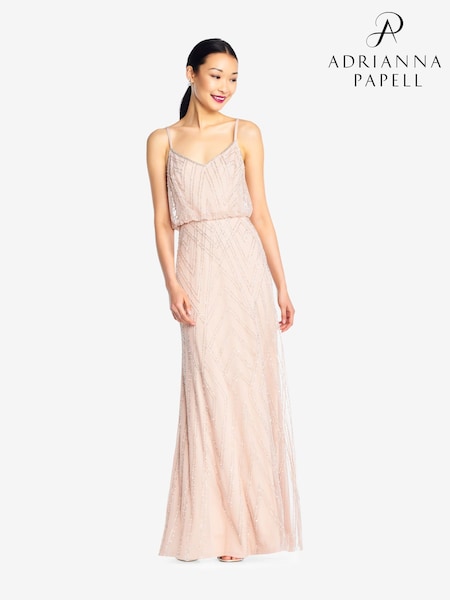 Adrianna Papell Pink Sleeveless Blouson Beaded Gown (723187) | £289