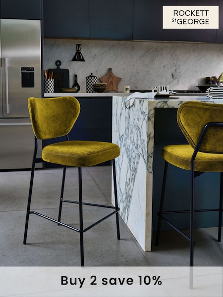 Rockett St George Luxe Needlecord Velvet Vintage Green Perfect Bar Stool (723404) | £199