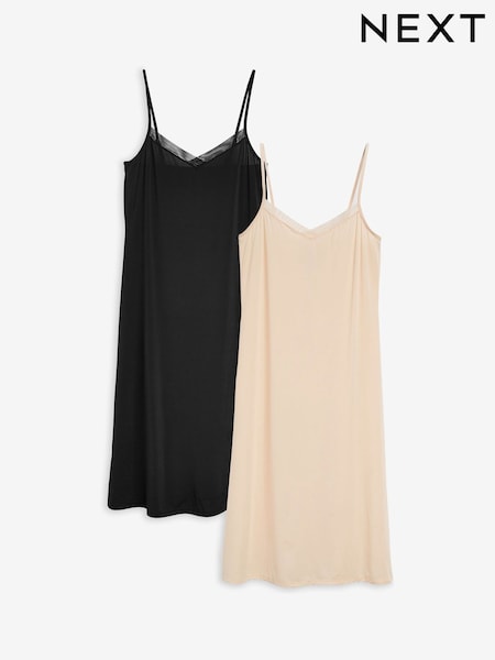 Black / Pastel Rose Nude Long Soft Microfibre Slips 2 Pack (723952) | £38
