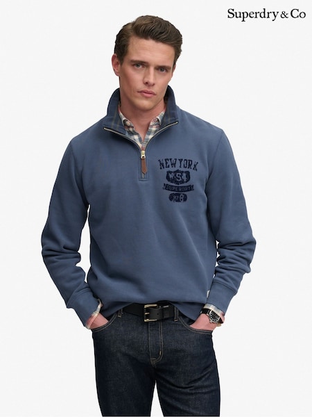 Blue - Regular Superdry Tonal Half Zip Sweatshirt