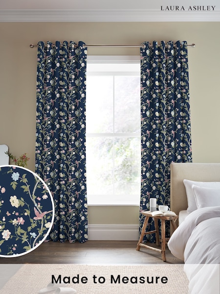 Laura Ashley Midnight Blue Summer Palace Made to Measure 100% Cotton Curtains (724890) | £100