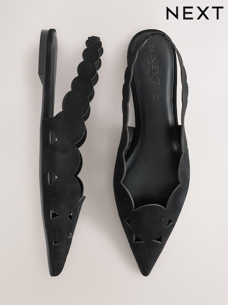 Black - Forever Comfort® Leather Lasercut Slingback Flats