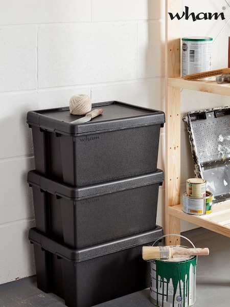 Wham Set of 3 Black Bam 16L Heavy Duty Plastic Boxes With Lid (729790) | £25