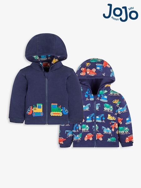 JoJo Maman Bébé Navy Digger Appliqué Reversible Hoodie (729853) | £26