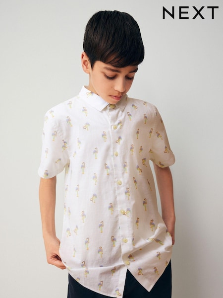White 100% Cotton Short Sleeve Printed Shirt (3-16yrs) (729910) | £12 - £17