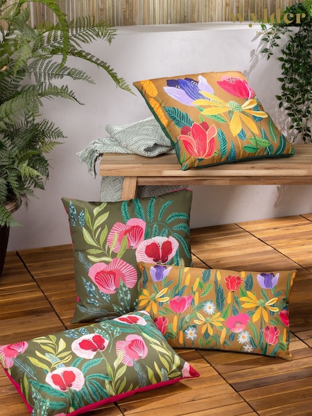Wylder Green Poppy Floral Outdoor Cushion (731130) | £15