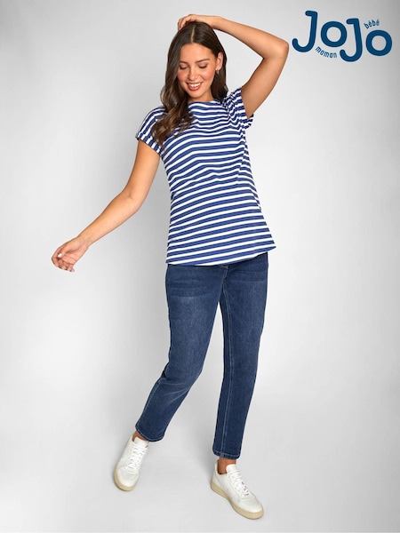 JoJo Maman Bébé Blue White Stripe Boyfriend Cotton Maternity T-Shirt (731304) | £19