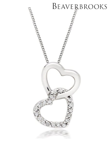 Beaverbrooks 9ct White Gold Diamond Double Heart Pendant (732043) | £375