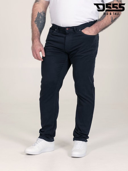 Blue - Regular D555 Kelvin Tapered Fit Five Pocket Stretch Twill Chinos With Peach Finish