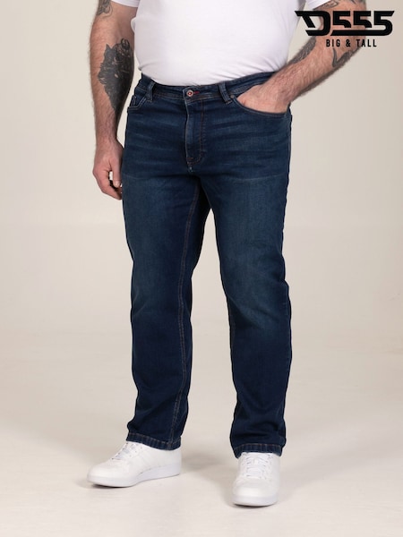 Blue - Regular D555 Foster-straight Fit Ultra Flex Stretch Blue Stonewash Denim Jeans