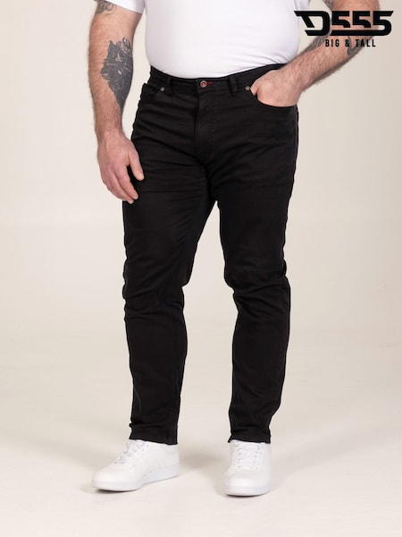 Black - Regular D555 Kelvin Tapered Fit Five Pocket Stretch Twill Chinos With Peach Finish